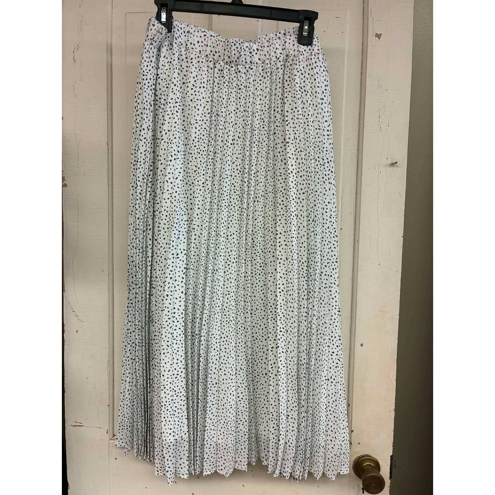 A New Day Cream Black Polka Dot Pleated Midi Skirt XXL Dalmatian Print Elastic
